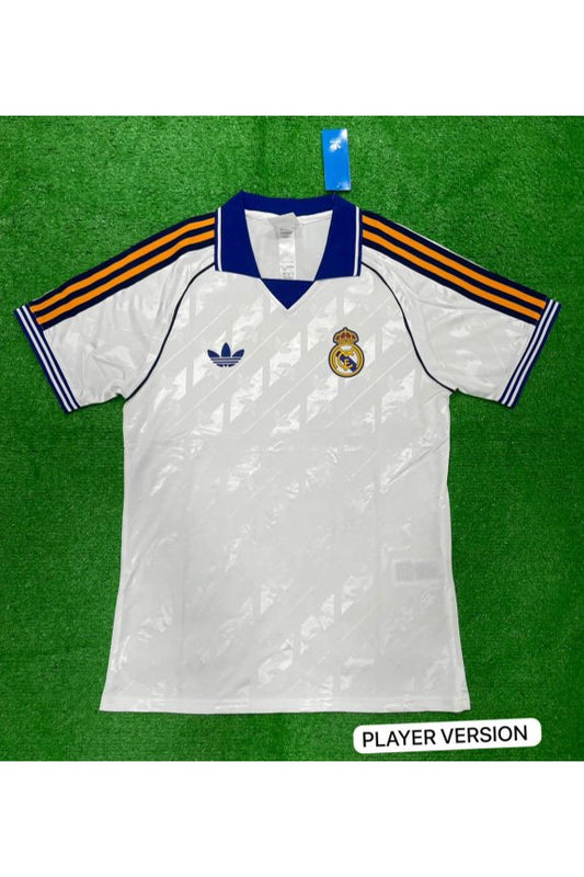 Real Madrid Retro White Blue Collar Player Version Kit