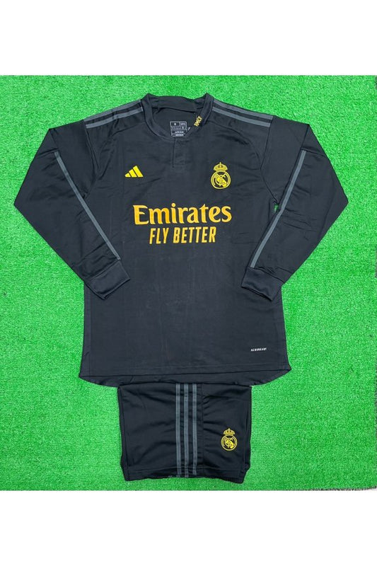 Real Madrid Away Black Gold Full Sleeves Kit