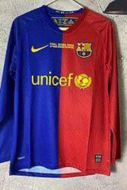 FC Barcelona 2008-09 Home UCL Final Roma Retro Full Sleeve Jersey