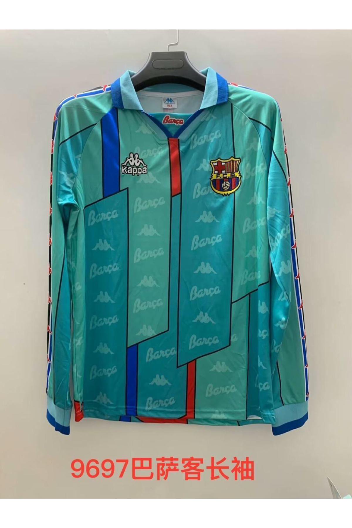 FC Barcelona 1996-97 Away Teal Retro Full Sleeve Jersey